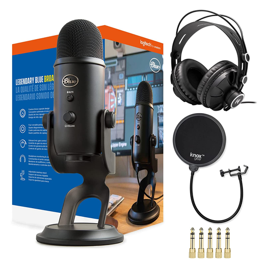 Yeti USB Microphone (Blackout) Bundle with Knox Gear Headphones and Pop Filter (3 Items)